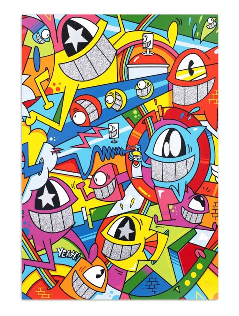 'Catch the Stars' El Pez, 2021 Special Edition II. 15 x 21.63 Inches 13-color serigraph on Museum Board with AR Compatibility. Limited Edition of 50 (#18/50) Signed.