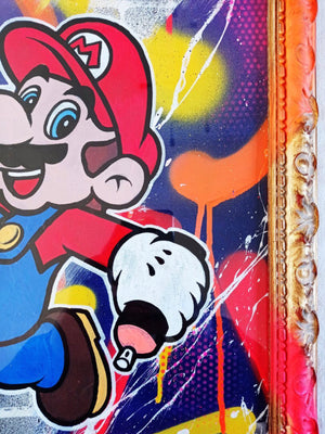 DOPEDOUT M DOPEDOUT Mario, 2020. Acrylic, Mixed-Media Paint on Hand Pulled Canvas. Barrocco Frame.