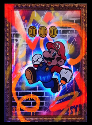 DOPEDOUT M DOPEDOUT Mario, 2020. Acrylic, Mixed-Media Paint on Hand Pulled Canvas. Barrocco Frame.